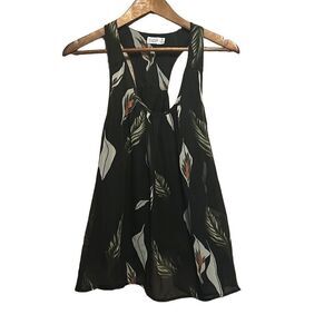 Charming Charlie Black Sleeveless Floral Tank Top Blouse‎